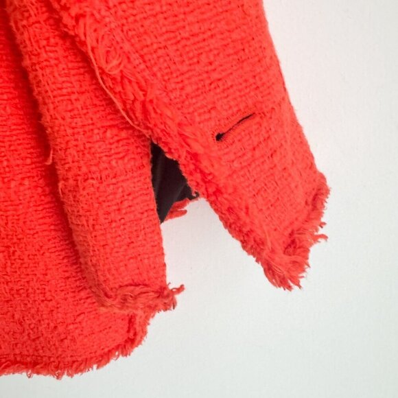 Zara Bright Coral Orange Tweed Blazer XS - Picture 6 of 7